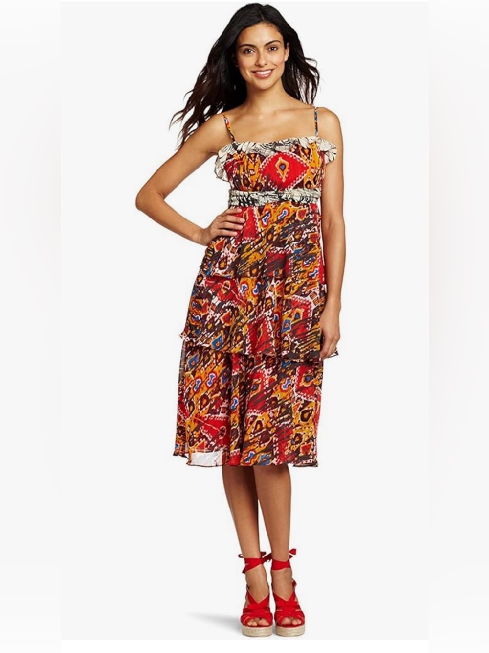 Nine West Woman plus size multi coloured print tiered midi dress, NWT, sz 20W